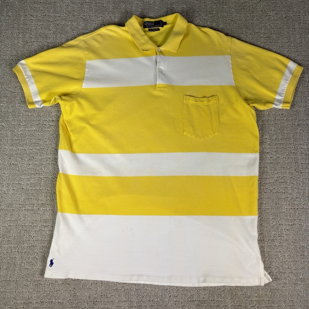Vintage 90s Ralph Lauren Polo Yellow stripped The Big Shirt size large 100% Cott